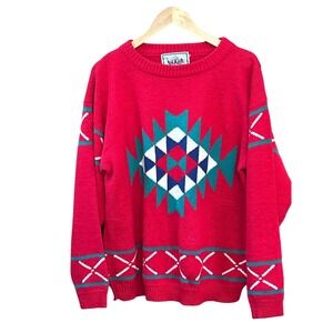 MAD Mighty Mac 90s Southwestern Wool Blend Geometric Sweater Sz M Retro Ski Cozy